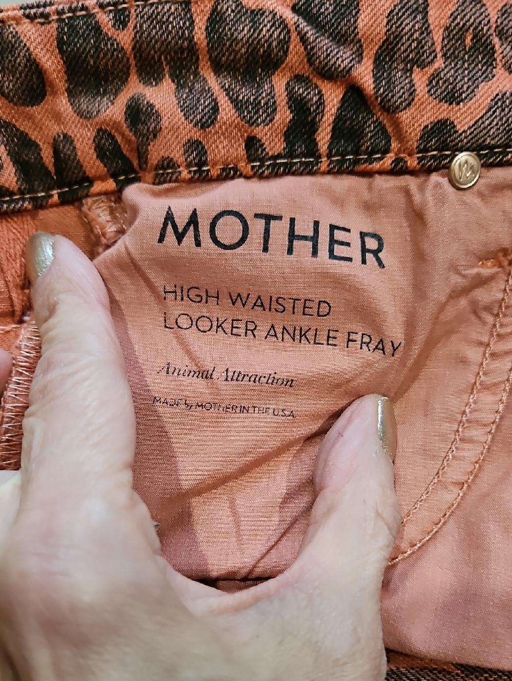 🧡🖤🧡MOTHER Coral Leopard-Print Skinny Jeans - Picture 9 of 17